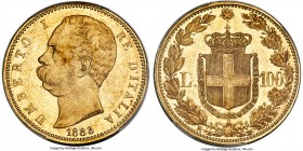 Umberto I gold 100 Lire 1883-R MS61 PCGS, Rome mint, KM22, Mont-3, Gig-3. A generally fleeting type, struck to a tiny mintage figure of only 4,219 pie...