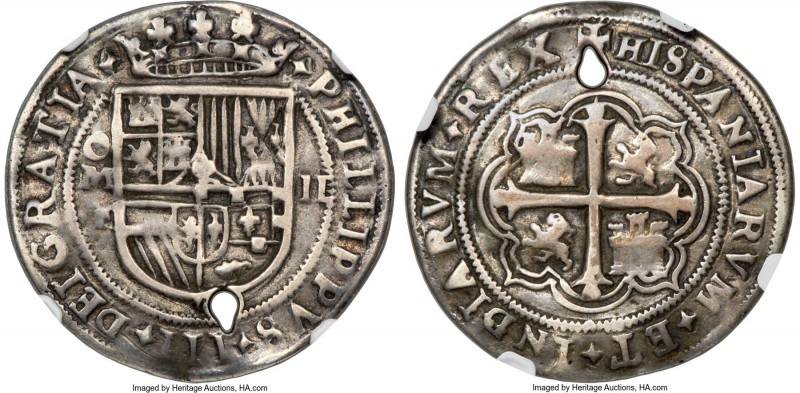Philip III "Royal" 2 Reales ND (1599-1607) Mo-F VF Details (Holed) NGC, Mexico C...