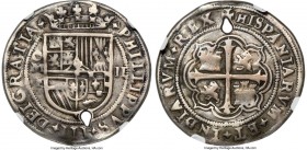 Philip III "Royal" 2 Reales ND (1599-1607) Mo-F VF Details (Holed) NGC, Mexico City mint, KM-Unl., Cal-Unl., Cay-Unl., Guttag-Unl., Fonrobert-Unl., cf...
