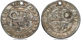 Philip IV Counterstamped "Royal" 4 Reales 1658 Mo-P XF (Holed), Mexico City mint, KM-Unl., Cal-689 (Extremely Rare), Cay-6161 (this coin), cf. Sedwick...