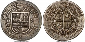 Philip IV Posthumous "Royal" 8 Reales 1667/6 Mo-G XF45 NGC, Mexico City mint, KM-Unl., Cal-Unl. (now plated in the 2019 edition as Cal-1295), cf. Cay-...