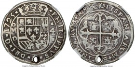 Philip V "Royal" 4 Reales 1725 Mo-D Fine Details (Holed) NGC, Mexico City mint, KM-Unl., cf. Cay-9024 (not pictured), Cal-Unl. (cf. Cal-Type 16 for is...