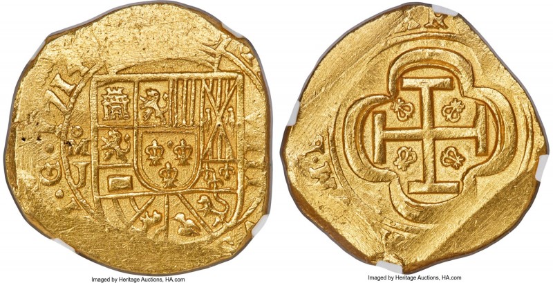 Philip V gold Cob 8 Escudos 1714 Mo-J MS62 NGC, Mexico City mint, KM57.2, Cal-10...