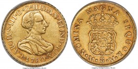 Charles III gold 4 Escudos 1760 Mo-MM XF40 PCGS, Mexico City mint, KM140, Cal-316, Fr-26. A very rare two-year transitional type and one of the classi...