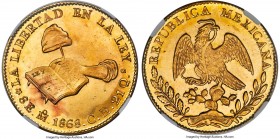 Republic gold 8 Escudos 1868 Mo-CH MS65 NGC, Mexico City mint, KM383.9, Fr-64. What can truly be said about such a gem beyond what is so clearly impli...