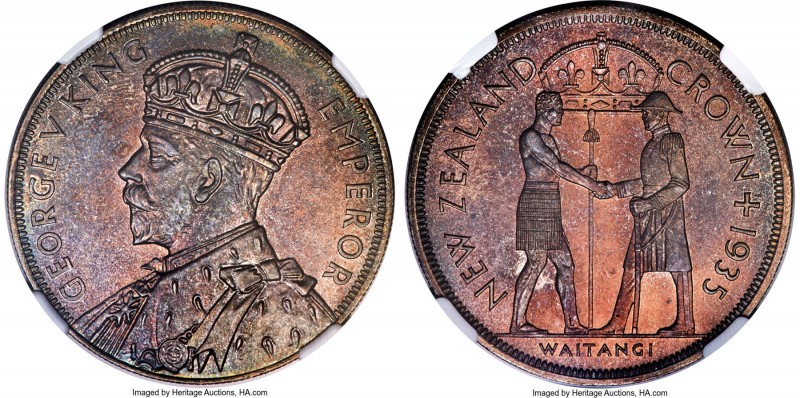 George V Proof "Waitangi" Crown 1935 PR66 NGC, KM6, Dav-433. Mintage: 468. Struc...