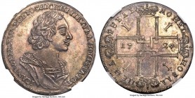 Peter I Rouble 1724 MS62 NGC, Red mint, KM162.4, Bit-941, Diakov-25, Petrov-2.5 Rub. Showcasing an exemplary strike free of weakness, the surfaces smo...