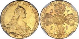 Catherine II gold 10 Roubles 1769/8-СПБ UNC Details (Surface Hairlines) NGC, St. Petersburg mint, cf. KM-C79a (overdate not listed), Fr-129a, Bit-22 (...