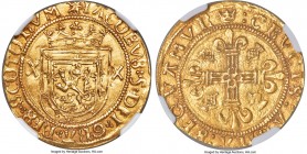James V gold Crown (20 Shillings) ND (1526-1539) MS62 NGC, Holyrood (Edinburgh) mint, Second Coinage, S-5370, Burns-Unl. (seemingly a mule of Burns-pg...