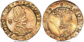James VI (I) gold "Hat Piece" of 80 Shillings (4 Pounds) 1593 AU55 NGC, Edinburgh mint, Cinquefoil mm, S-5457, Fr-43, Burns-pg. 394, 4 (Fig. 952), SCB...