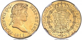 Ferdinand VII gold 8 Escudos 1813 C-SF AU55 NGC, Catalonia mint, KM481, Cay-16414. A scarce two-year type hailing from the Spanish mint in Catalonia, ...