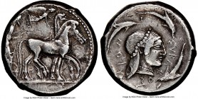 SICILY. Syracuse. Deinomenid Tyranny, Gelon I (ca. 480-475 BC). AR tetradrachm (23mm, 17.30 gm, 8h). NGC Choice VF 4/5 - 3/5, scuff. Charioteer drivin...