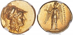 MACEDONIAN KINGDOM. Alexander III the Great (336-323 BC). AV stater (19mm, 8.59 gm, 1h). NGC Choice AU 5/5 - 5/5, Fine Style. Ptolemaic posthumous iss...