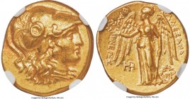 MACEDONIAN KINGDOM. Alexander III the Great (336-323 BC). AV stater (19mm, 8.56 gm, 6h). NGC Choice AU 5/5 - 5/5, Fine Style. Posthumous issue of Baby...