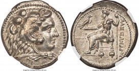 MACEDONIAN KINGDOM. Alexander III the Great (336-323 BC). AR tetradrachm (27mm, 16.81 gm, 6h). NGC AU 4/5 - 4/5. Early posthumous issue of Tyre, dated...