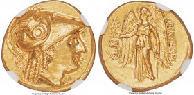 MACEDONIAN KINGDOM. Philip III Arrhidaeus (323-317 BC). AV stater (18mm, 8.59 gm, 1h). NGC MS 5/5 - 5/5. Abydus, 323-317 BC. Head of Athena right, hai...
