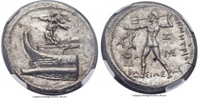 MACEDONIAN KINGDOM. Demetrius I Poliorcetes (306-283 BC). AR tetradrachm (26mm, 17.50 gm, 2h). NGC MS S 5/5 - 5/5. Amphipolis, 294-293 BC. Nike standi...