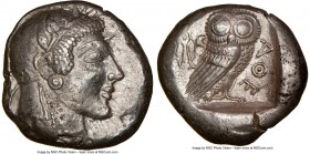 ATTICA. Athens. Ca. 510/500-480 BC. AR tetradrachm (22mm, 17.27 gm, 10h). NGC AU 4/5 - 4/5. Head of Athena right, hair in straight beaded braids, wear...