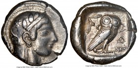 ATTICA. Athens. Ca. 475-465 BC. AR tetradrachm (25mm, 17.17 gm, 5h). NGC XF 5/5 - 4/5. Head of Athena right with frontal eye and "archaic smile", hair...