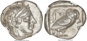 ATTICA. Athens. Ca. 455-440 BC. AR tetradrachm (25mm, 12h). NGC MS S 4/5 - 4/5. Early transitional issue. Head of Athena right, wearing crested Attic ...
