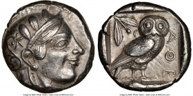 ATTICA. Athens. Ca. 455-440 BC. AR tetradrachm (23mm, 17.13 gm, 3h). NGC Choice XF S 5/5 - 4/5, Fine Style. Early transitional issue. Head of Athena r...