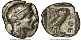 ATTICA. Athens. Ca. 440-404 BC. AR tetradrachm (26mm, 17.22 gm, 9h). NGC MS 5/5 - 4/5. Mid-mass coinage issue. Head of Athena right, wearing crested A...