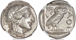 ATTICA. Athens. Ca. 440-404 BC. AR tetradrachm (24mm, 17.18 gm, 6h). NGC MS 5/5 - 4/5. Mid-mass coinage issue. Head of Athena right, wearing crested A...