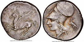CORINTHIA. Corinth. 4th century BC. AR stater (22mm, 8.57 gm, 9h). NGC Choice XF 5/5 - 4/5. Ca. 345-307 BC. Pegasus with pointed wing flying left; Ϙ b...