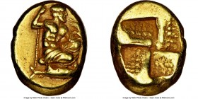 MYSIA. Cyzicus. Ca. 450-350 BC. EL sixth-stater or hecte (11mm, 2.60 gm). NGC Choice XF 4/5 - 3/5, Fine Style. Zeus, draped, kneeling right, scepter i...