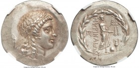 AEOLIS. Myrina. Ca. mid-2nd century BC. AR tetradrachm (33mm, 17.03 gm, 11h). NGC Choice AU 5/5 - 4/5. Laureate head of Apollo right, hair falling in ...
