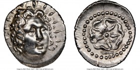 CARIAN ISLANDS. Rhodes. Ca. 84-30 BC. AR drachm (20mm, 4.05 gm, 12h). NGC MS 5/5 - 4/5. Radiate head of Helios facing, turned slightly right, hair par...