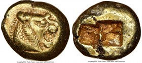 LYDIAN KINGDOM. Alyattes or Walwet (ca. 610-546 BC). EL third-stater or trite (12mm, 4.71 gm). NGC AU 4/5 - 4/5. Uninscribed, Lydo-Milesian standard. ...