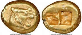 LYDIAN KINGDOM. Alyattes or Walwet (ca. 610-546 BC). EL third-stater or trite (13mm, 4.72 gm). NGC Choice XF S 5/5 - 4/5, countermark. Uninscribed, Ly...