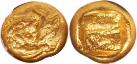 LYDIAN KINGDOM. Croesus (561-546 BC). AV 1/12 stater or hemihecte (6mm, 0.68 gm). NGC XF 5/5 - 3/5. Sardes, 'light' standard, ca. 550-546 BC. Confront...
