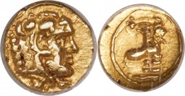 CYPRUS. Salamis. Evagoras I (ca. 411-374 BC). AV 1/10 stater (8mm, 0.74 gm, 12h). NGC AU 4/5 - 4/5, die shift. Head of Heracles right, wearing lion sk...