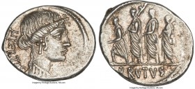 Q. Servilius Caepio (M. Junius) Brutus, as Moneyer (54 BC). AR denarius (20mm, 3.68 gm, 5h). NGC (AU 4/5 - 4/5. Rome. LIBERTAS, head of Libertas right...
