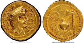 Julius Caesar, as Dictator (49-44 BC). AV aureus (20mm, 7.95 gm, 9h). NGC VF 5/5 - 3/5. Rome, 46 BC, Aulus Hirtius, praetor. C•CAESAR-COS•TER, veiled ...
