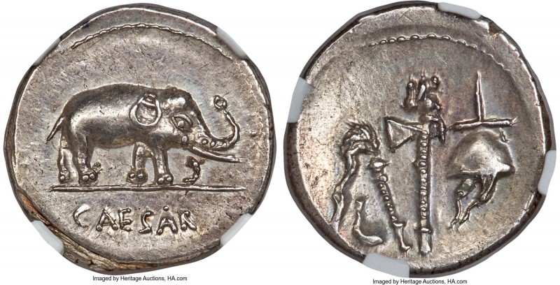 Julius Caesar, as Dictator (49-44 BC). AR denarius (19mm, 3.92 gm, 4h). NGC MS 5...