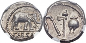 Julius Caesar, as Dictator (49-44 BC). AR denarius (17mm, 3.87 gm, 4h). NGC AU 4/5 - 5/5. Military mint traveling with Caesar in northern Italy, ca. 4...