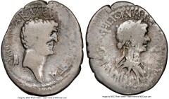 Marc Antony and Cleopatra VII of Egypt, rulers of the East (37-30 BC). AR denarius (20mm, 3.40 gm, 1h). NGC VG 4/5 - 3/5. Alexandria, 34-32 BC. ANTONI...