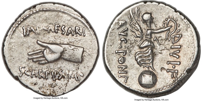 Octavian, as Sole Imperator (30-27 BC). AR denarius (19mm, 3.37 gm, 1h). NGC Cho...