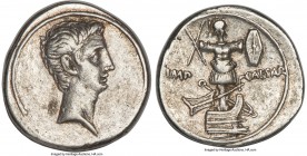 Octavian, as Sole Imperator (30-27 BC). AR denarius (20mm, 3.93 gm, 9h). NGC XF 5/5 - 4/5. Uncertain Italian mint, ca. 30-29 BC. Bare head of Octavian...