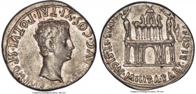 Augustus (27 BC-AD 14). AR denarius (19mm, 3.76 gm, 5h). NGC XF 4/5 - 4/5, marks. Spanish mint, Ca. 18-16 BC. S•P•Q•R•IMP•CAESARI•AVG•COS•XI•TRI•POT•V...