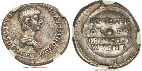 Nero, as Caesar (AD 54-68). AR denarius (19mm, 3.41 gm, 10h). NGC Choice XF 4/5 - 3/5. Rome, AD 51. NERONI CLAVDIO DRVSO GERM COS DESIGN, bare headed,...