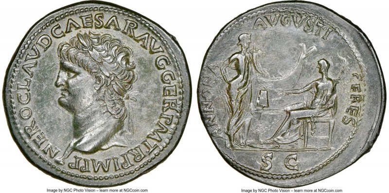 Nero, as Augustus (AD 54-68). AE sestertius (36mm, 25.36 gm, 6h). NGC Choice XF ...