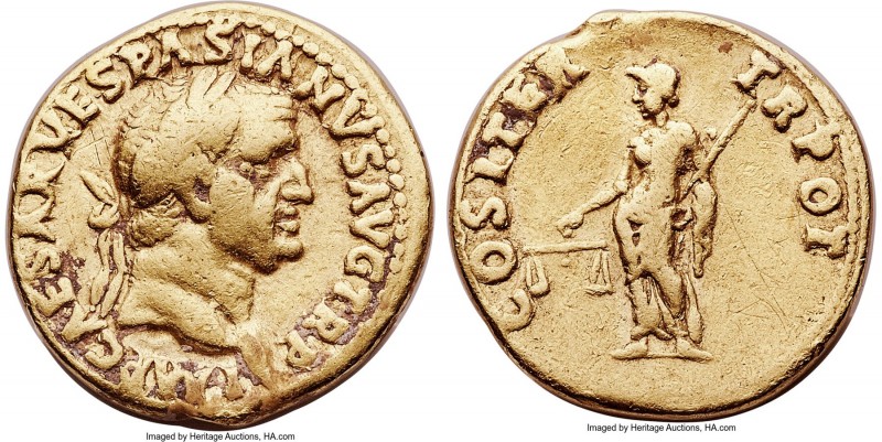 Vespasian (AD 69-79). AV aureus (19mm, 7.08 gm, 7h). Choice Fine, graffito. Lugd...