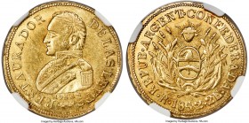 La Rioja. Provincial gold 2 Escudos 1842-R MS61 NGC, La Rioja mint, KM13, Fr-11. A luminescent harvest-gold offering whose Mint State condition is imm...