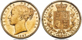 Victoria gold "Shield" Sovereign 1887-M AU55 PCGS, Melbourne mint, KM6, S-3854A. An admirable example of this rare date, with minimal wear and gentle ...
