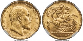 Edward VII gold Sovereign 1908-S MS64 NGC, Sydney mint, KM15. The sole finest example certified by NGC, and tied for the finest with a handful of othe...
