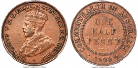 George V 1/2 Penny 1923-(m) XF45 PCGS, Melbourne mint, KM22. Toned to a lovely cocoa brown across surfaces notably lacking in any clearly discernible ...